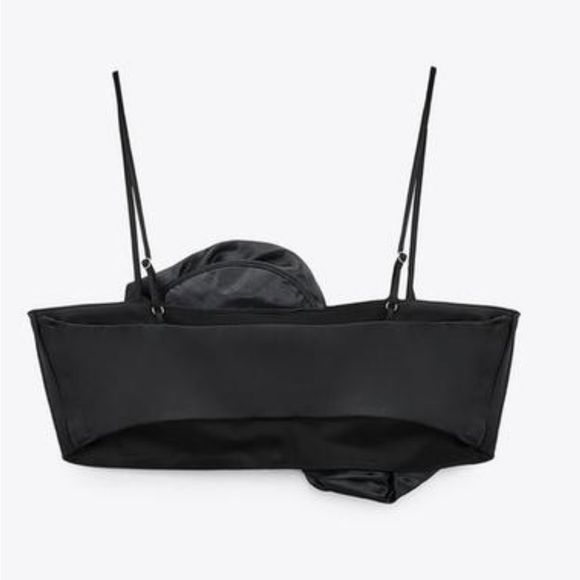 ZARA FLORAL APPLIQUÉ CROP TOP SATIN ROSE FLORAL CROPPED TOP Black Small - Picture 3 of 4